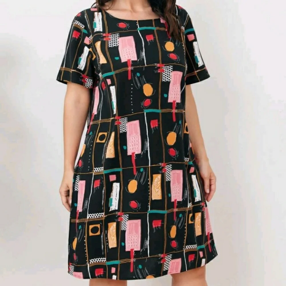 #34 Brand New Plus Geometric Print Tunic Dress - Picture 2 of 11
